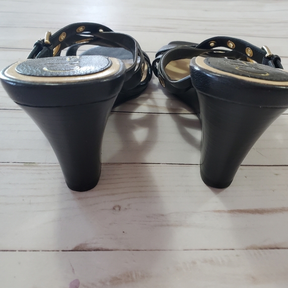 Cole Haan Women's Air Whitney Black and Gold Slide Wedge Sandal Shoes Size 7 - Picture 8 of 14